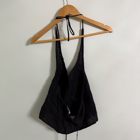 Deiji Studios Women Black Linen Halter Top X-Small - Picture 7 of 8